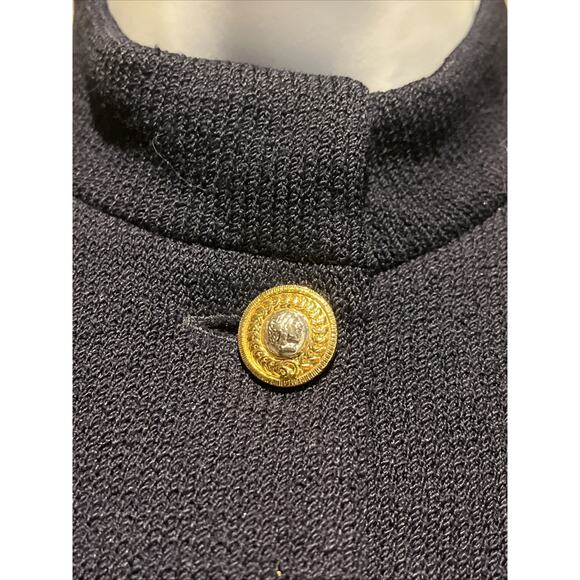 Vtg St John 2pc Skirt Suit Navy Braided Knit, Gold Button Front Jacket Size 0/2 - Picture 8 of 16